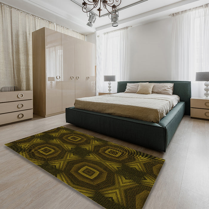 Patterned Dark Bronze Brown Rug in a Bedroom, pat276yw