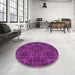 Round Machine Washable Transitional Crimson Purple Rug in a Office, wshpat2760