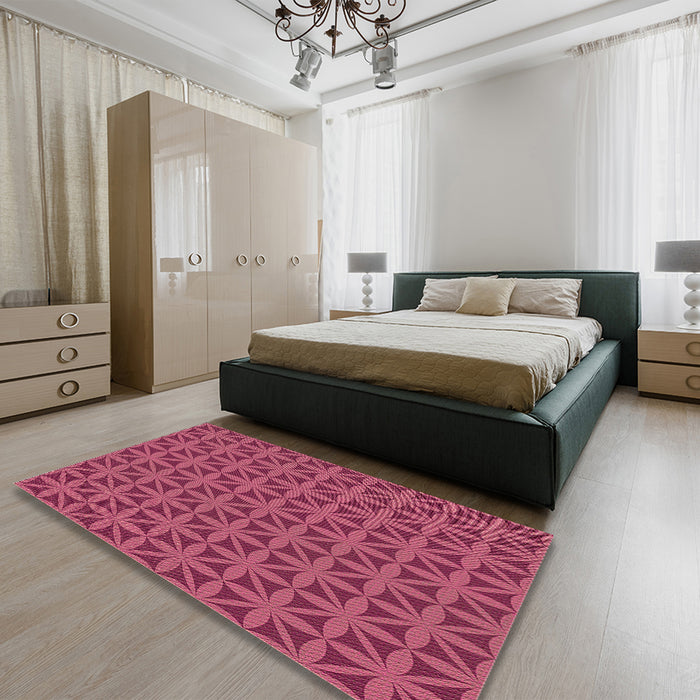 Round Machine Washable Transitional Rose Red Rug in a Office, wshpat2761brn