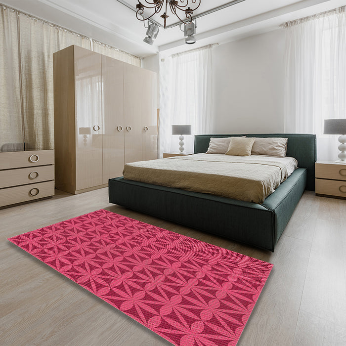Round Machine Washable Transitional Crimson Red Rug in a Office, wshpat2761org