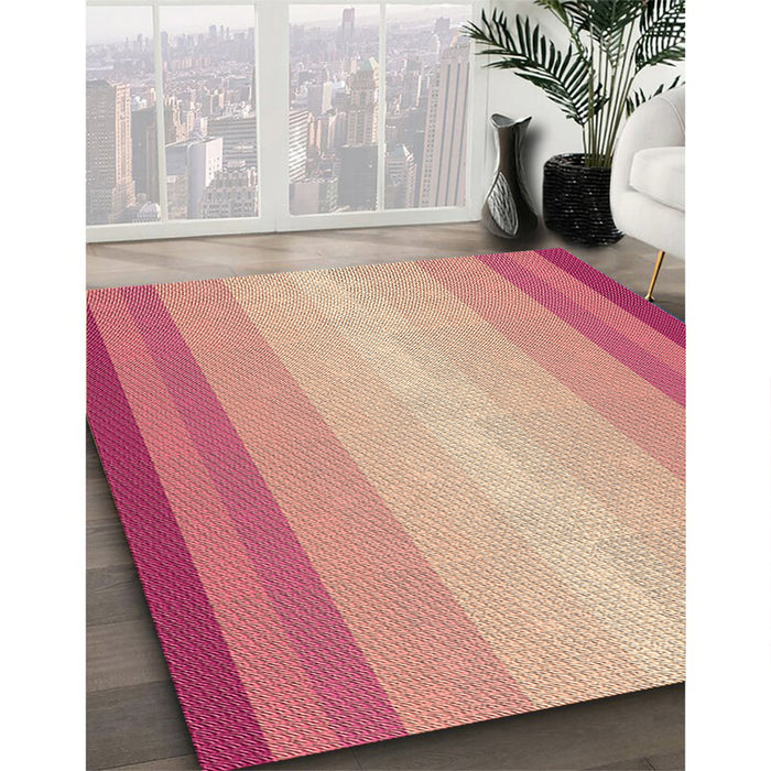 Patterned Red Rug in Family Room, pat2762brn
