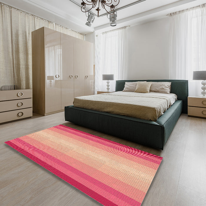 Patterned Crimson Red Rug in a Bedroom, pat2762org