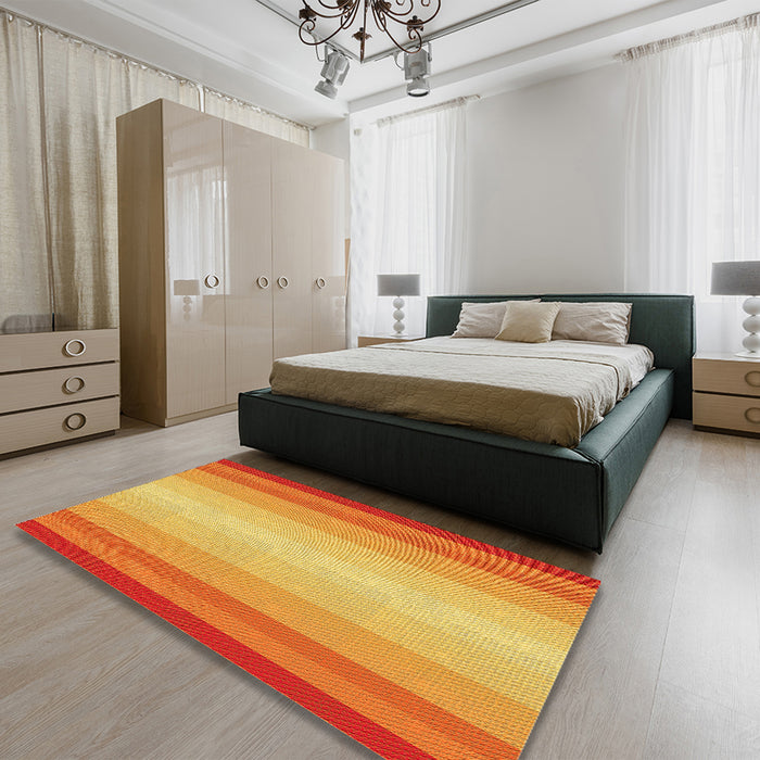 Patterned Orange Red Orange Rug in a Bedroom, pat2762yw