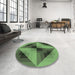 Round Patterned Green Rug in a Office, pat2763grn