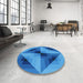 Round Patterned Blue Rug in a Office, pat2763lblu