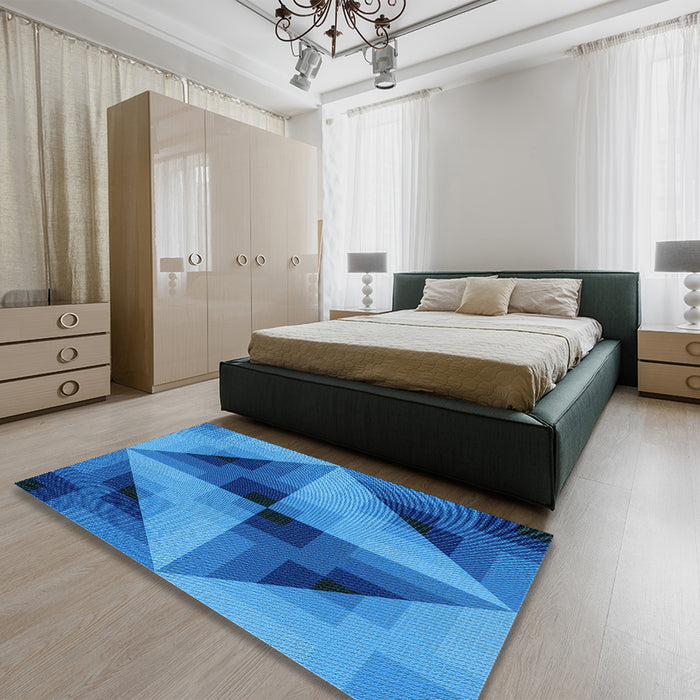 Patterned Blue Rug in a Bedroom, pat2763lblu