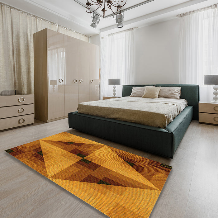 Patterned Mahogany Brown Rug in a Bedroom, pat2763yw