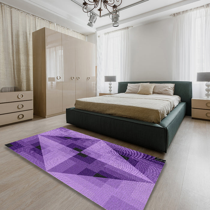 Machine Washable Transitional Bright Purple Rug in a Bedroom, wshpat2763