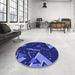 Round Patterned Earth Blue Rug in a Office, pat2764blu