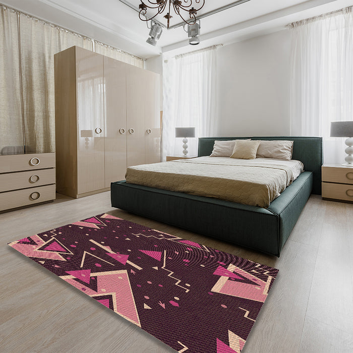 Patterned Cherry Red Rug in a Bedroom, pat2764brn