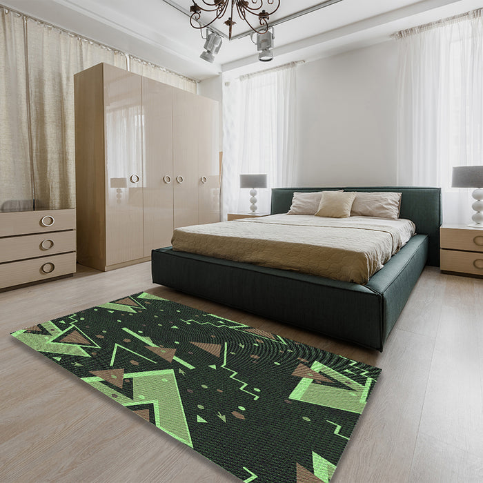 Patterned Green Rug in a Bedroom, pat2764grn