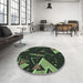 Round Patterned Green Rug in a Office, pat2764grn