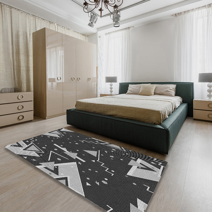 Patterned Charcoal Black Rug in a Bedroom, pat2764gry