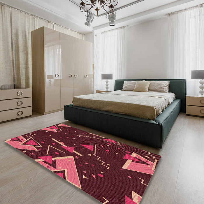 Patterned Deep Red Rug in a Bedroom, pat2764org