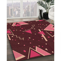 Patterned Deep Red Rug, pat2764org