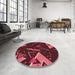 Round Patterned Deep Red Rug in a Office, pat2764org