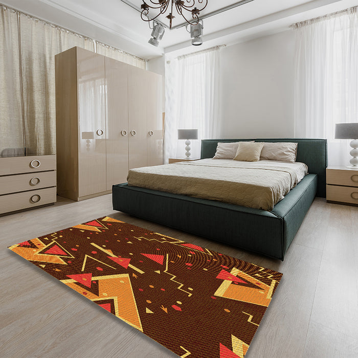 Patterned Maroon Red Rug in a Bedroom, pat2764yw