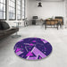 Round Machine Washable Transitional Indigo Purple Rug in a Office, wshpat2764