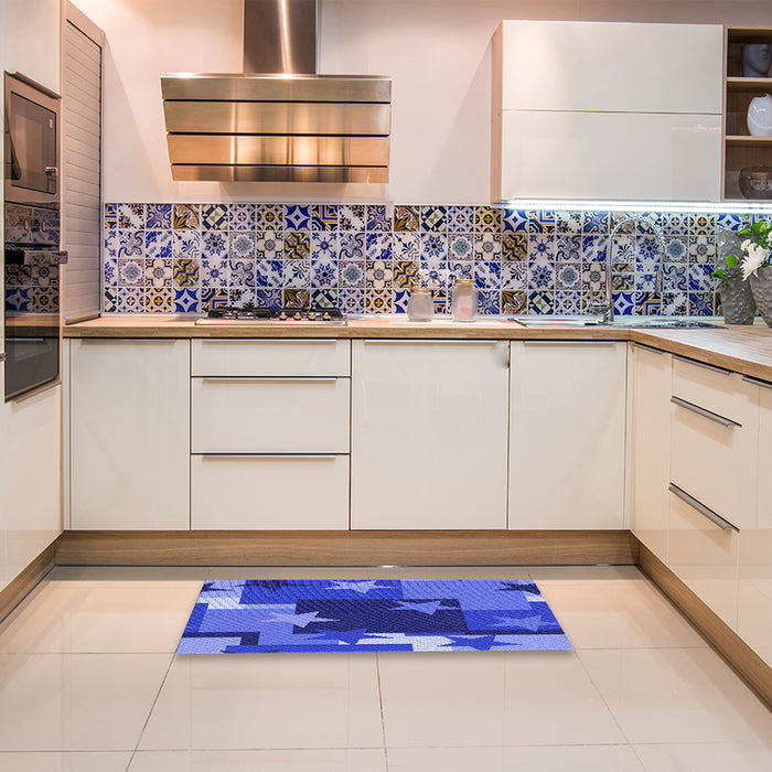 Patterned Sky Blue Rug in a Kitchen, pat2765blu