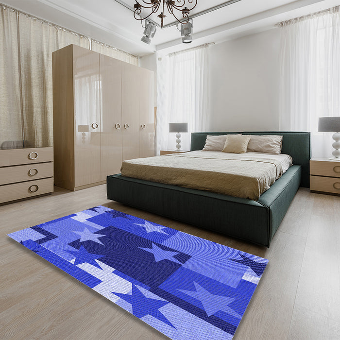 Patterned Sky Blue Rug in a Bedroom, pat2765blu
