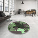 Round Patterned Green Rug in a Office, pat2765grn