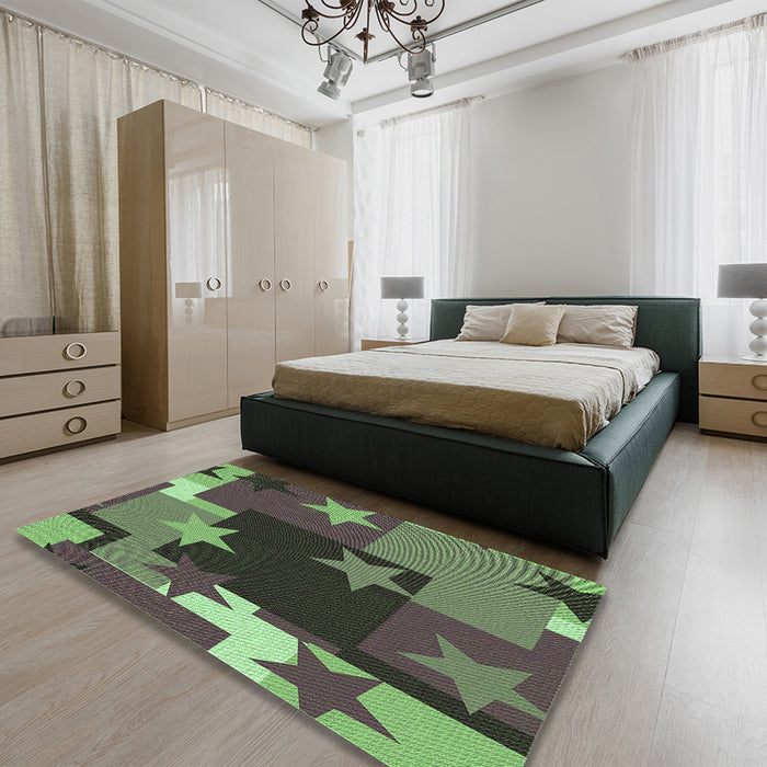 Patterned Green Rug in a Bedroom, pat2765grn