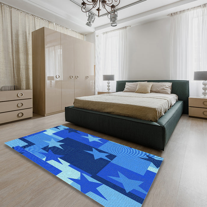 Patterned Blueberry Blue Rug in a Bedroom, pat2765lblu