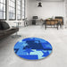 Round Patterned Blueberry Blue Rug in a Office, pat2765lblu