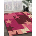 Patterned Crimson Red Rug in Family Room, pat2765org