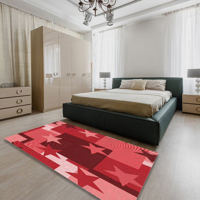Patterned Red Rug in a Bedroom, pat2765rd