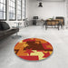 Round Patterned Neon Orange Rug in a Office, pat2765yw