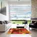 Square Patterned Neon Orange Rug in a Living Room, pat2765yw