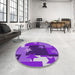 Round Machine Washable Transitional Dark Violet Purple Rug in a Office, wshpat2765