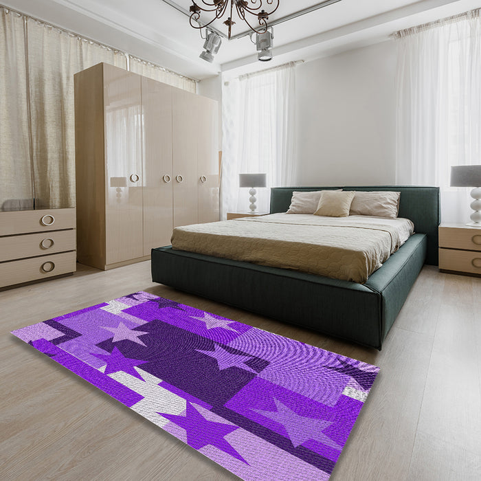 Machine Washable Transitional Dark Violet Purple Rug in a Bedroom, wshpat2765