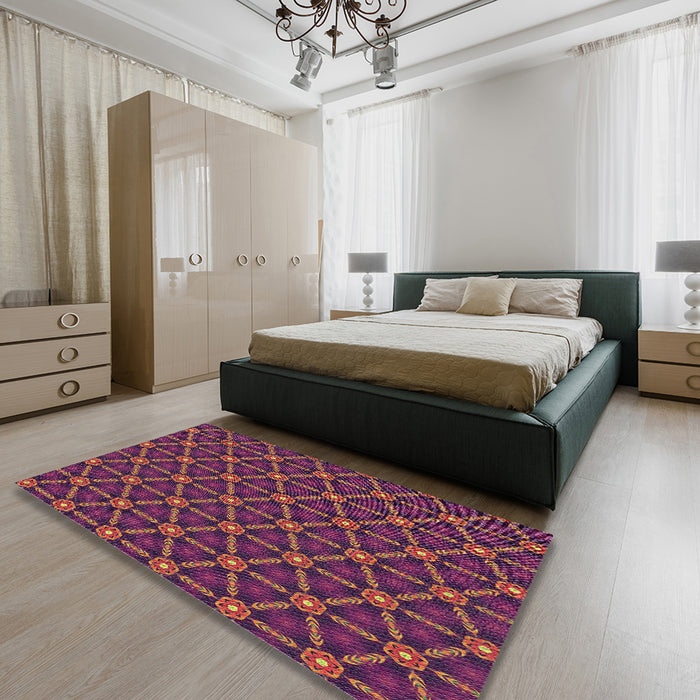 Machine Washable Transitional Plum Velvet Purple Rug in a Bedroom, wshpat2766