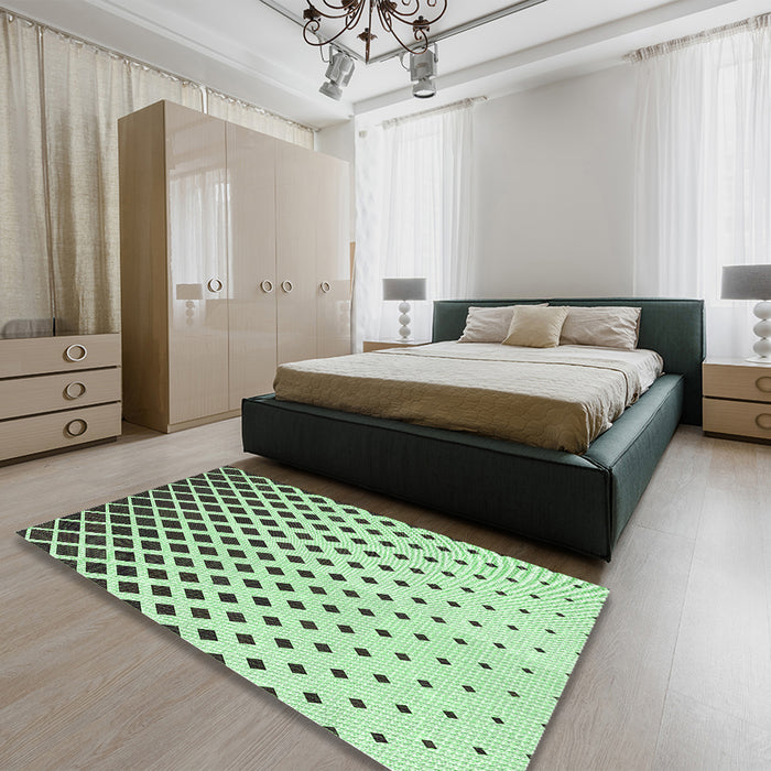 Patterned Hazel Green Rug in a Bedroom, pat2767grn