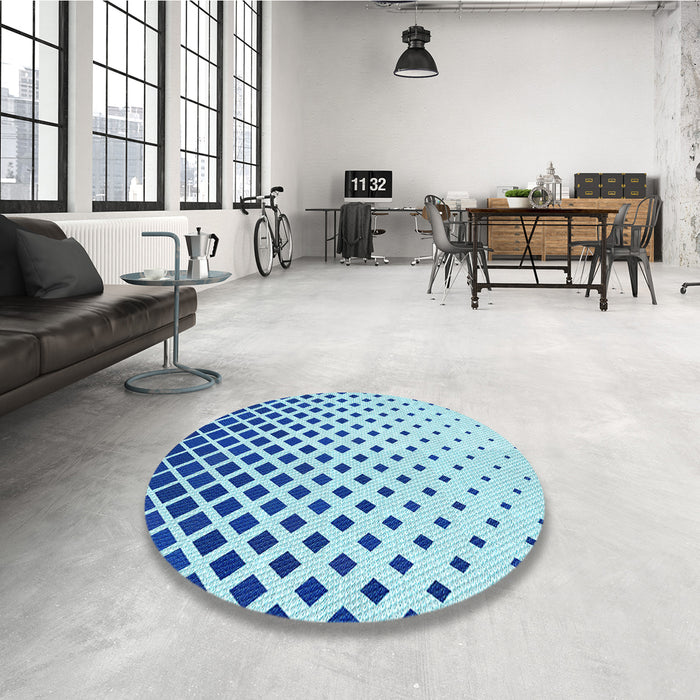 Round Patterned Blue Rug in a Office, pat2767lblu