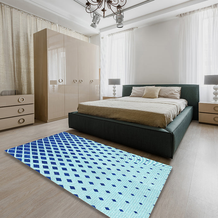 Round Machine Washable Transitional Blue Rug in a Office, wshpat2767lblu