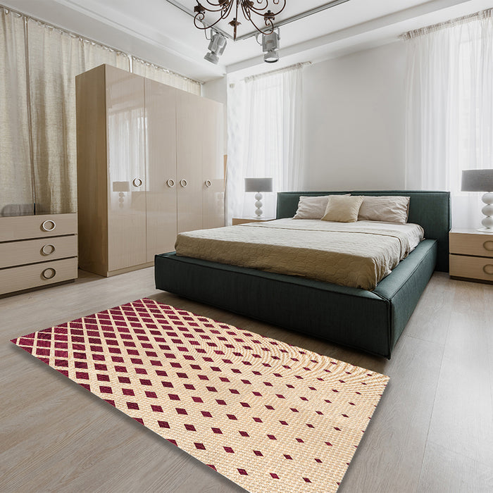 Patterned Chestnut Red Rug in a Bedroom, pat2767org