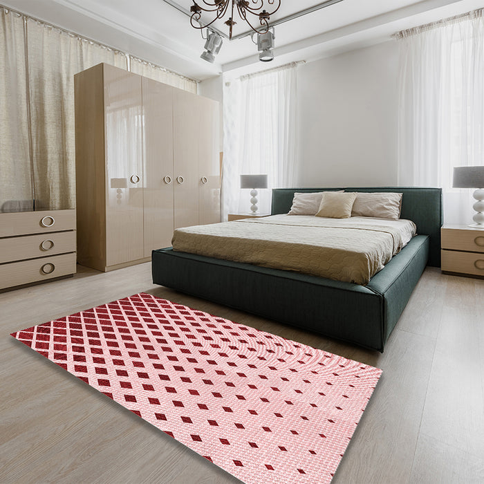 Patterned Red Rug in a Bedroom, pat2767rd