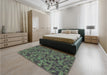 Patterned Forest Green Rug in a Bedroom, pat2768grn