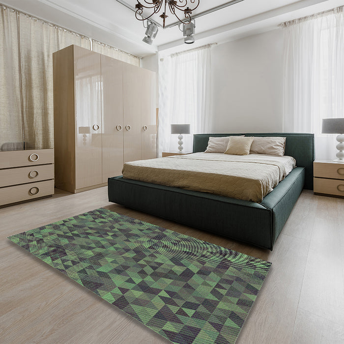 Round Machine Washable Transitional Forest Green Rug in a Office, wshpat2768grn