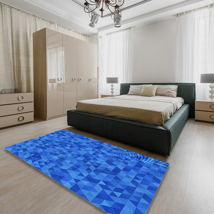 Round Machine Washable Transitional Neon Blue Rug in a Office, wshpat2768lblu