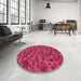 Round Patterned Raspberry Red Rug in a Office, pat2768org