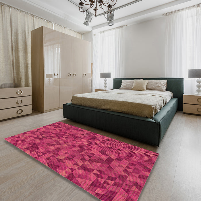 Patterned Raspberry Red Rug in a Bedroom, pat2768org