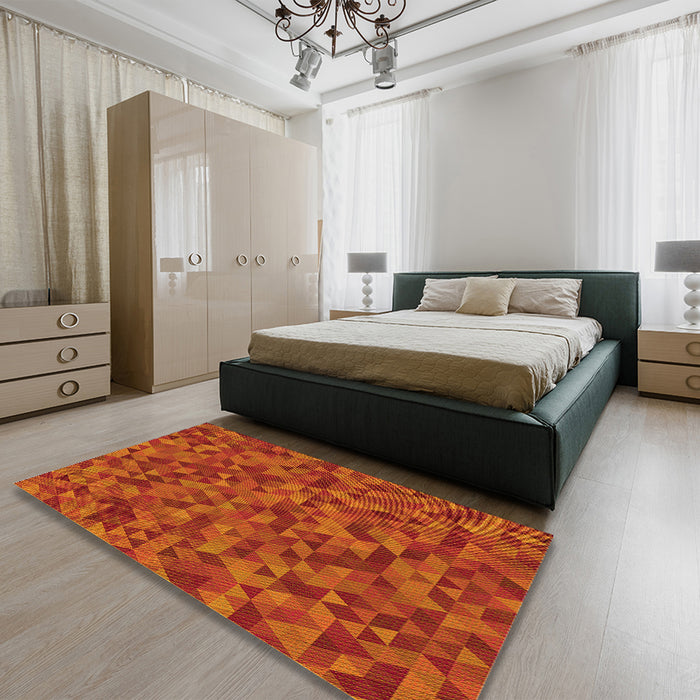 Round Machine Washable Transitional Orange Red Orange Rug in a Office, wshpat2768yw
