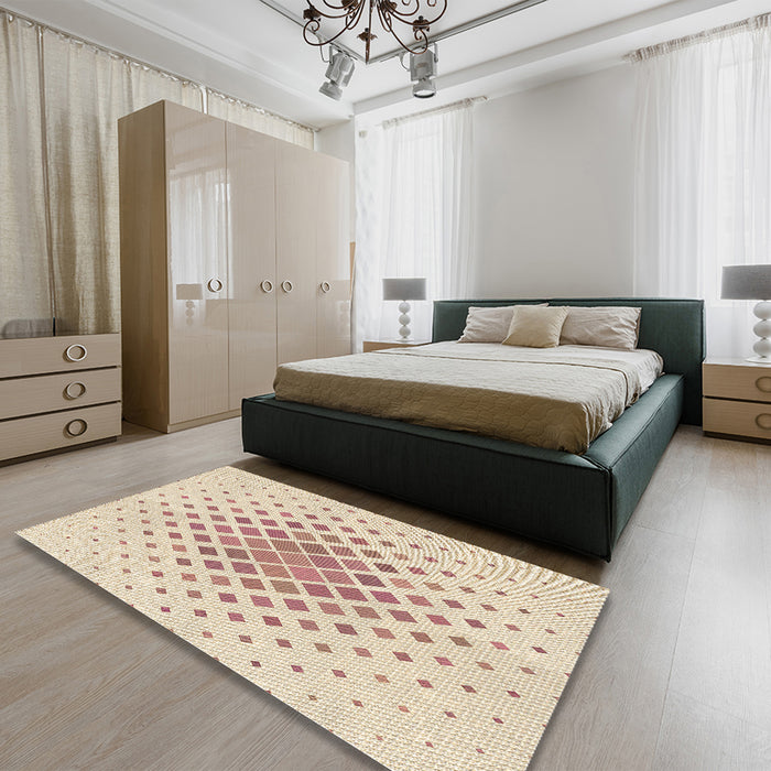 Patterned Peach Beige Rug in a Bedroom, pat2769brn