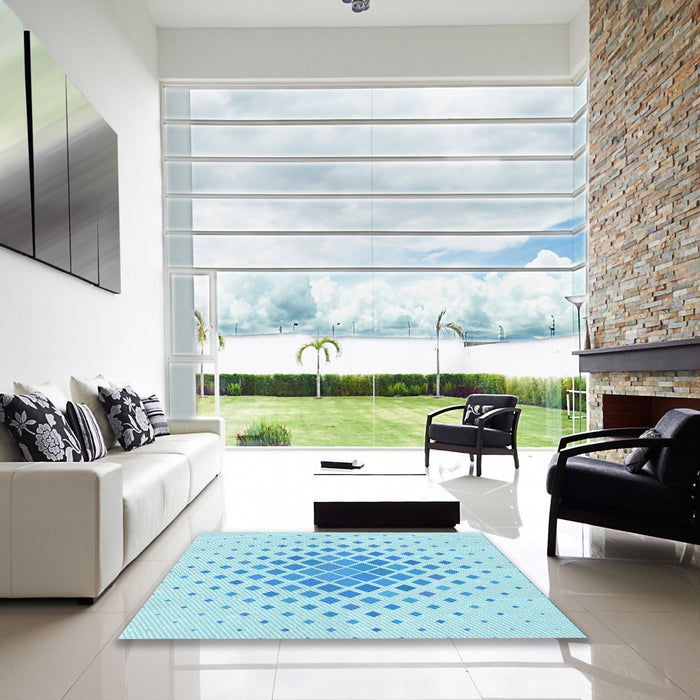 Square Patterned Electric Blue Rug in a Living Room, pat2769lblu