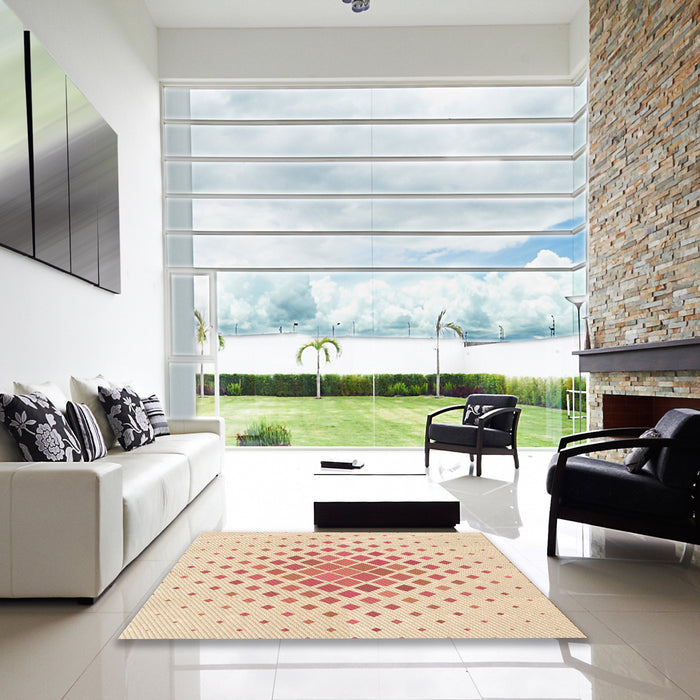 Square Patterned Navajo White Gold Rug in a Living Room, pat2769org