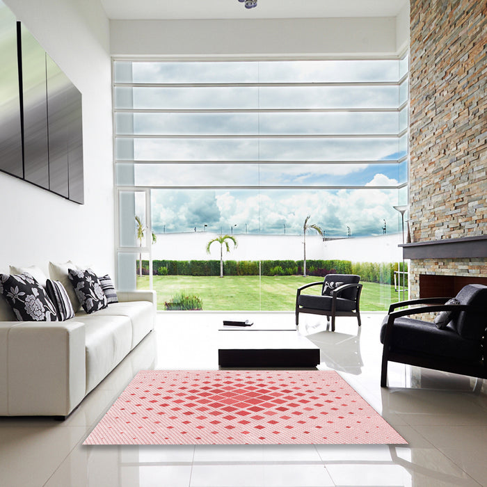 Square Patterned Light Rose Pink Rug in a Living Room, pat2769rd